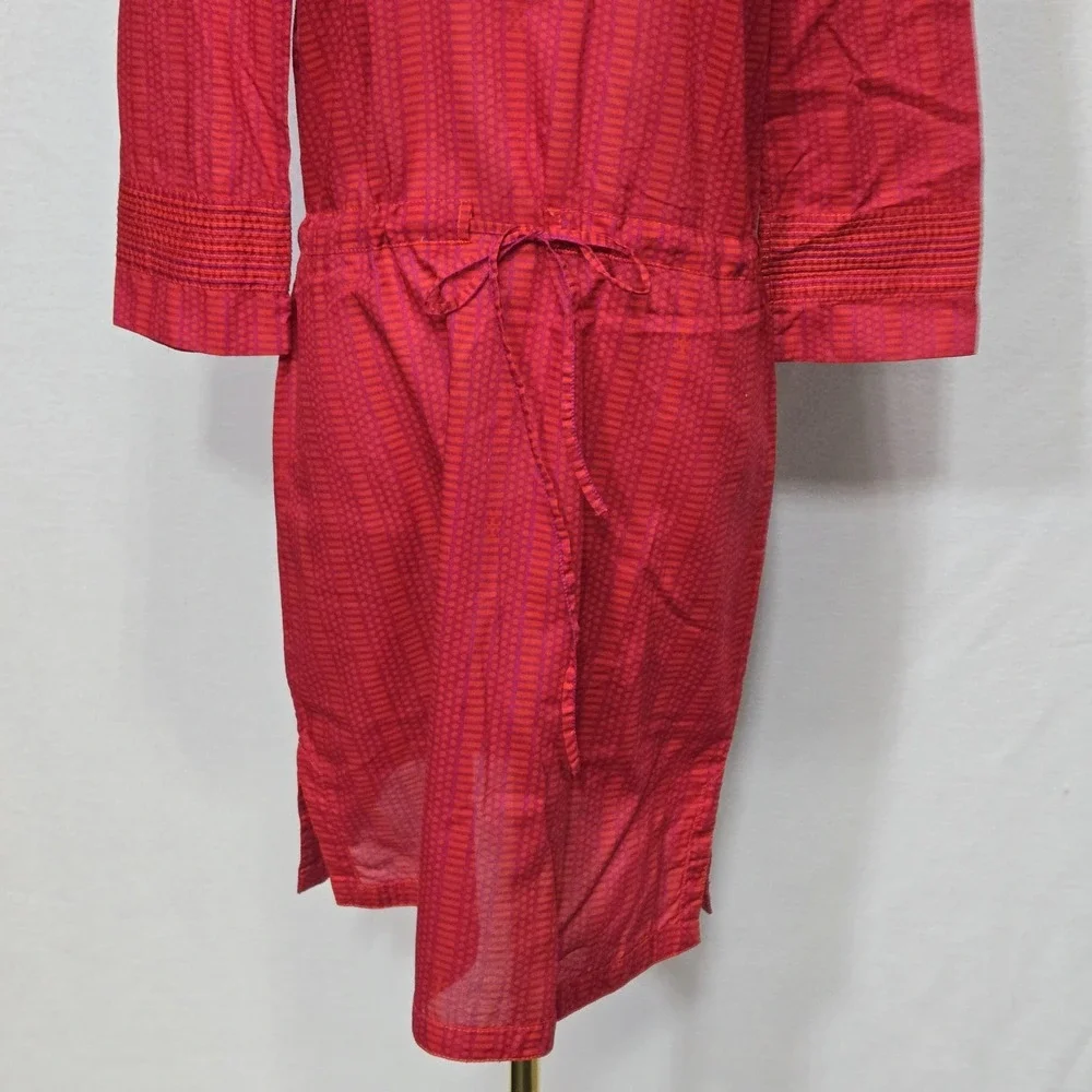 Tory Burch Dress Womens 2 Red Geometric Print Tunic Split Neck Waist Tie Boho‎